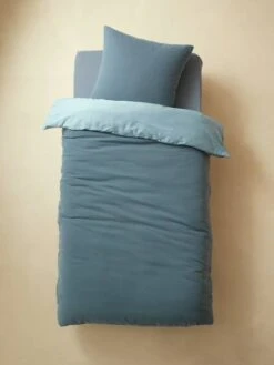 Parure Enfant Bicolore Housse De Couette + Taie D'oreiller En Gaze De Coton Bleu - Vertbaudet -Literie Bébé parure enfant bicolore housse de couette taie doreiller en gaze de coton 2