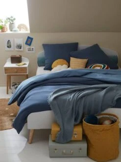 Parure Enfant Bicolore Housse De Couette + Taie D'oreiller En Gaze De Coton Bleu - Vertbaudet -Literie Bébé parure enfant bicolore housse de couette taie doreiller en gaze de coton 5