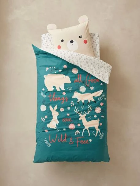 Parure Housse De Couette + Taie D'oreiller Enfant En Coton Bio* NATURE SAUVAGE Bleu - Vertbaudet 4 Parure Housse De Couette + Taie D'oreiller Enfant En Coton Bio* NATURE SAUVAGE Bleu - Vertbaudet – Image 2
